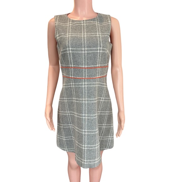 Sail to Sable STS Grey Plaid Wool Blend A-Line Shift Dress Mod Vibe Size 6 - Picture 1 of 10
